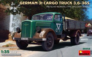 Līmējošais modelis MiniArt 35442 German 3t Cargo Truck 3,6-36S Pritsche-Normal-Type Military 1/35 cena un informācija | Līmējamie modeļi | 220.lv