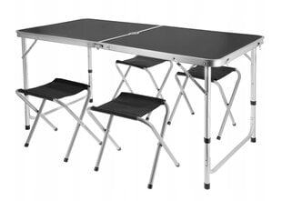 Saliekamais tūrisma galds ar 4 krēsliem, 120x60 cm cena un informācija | Tūrisma mēbeles | 220.lv