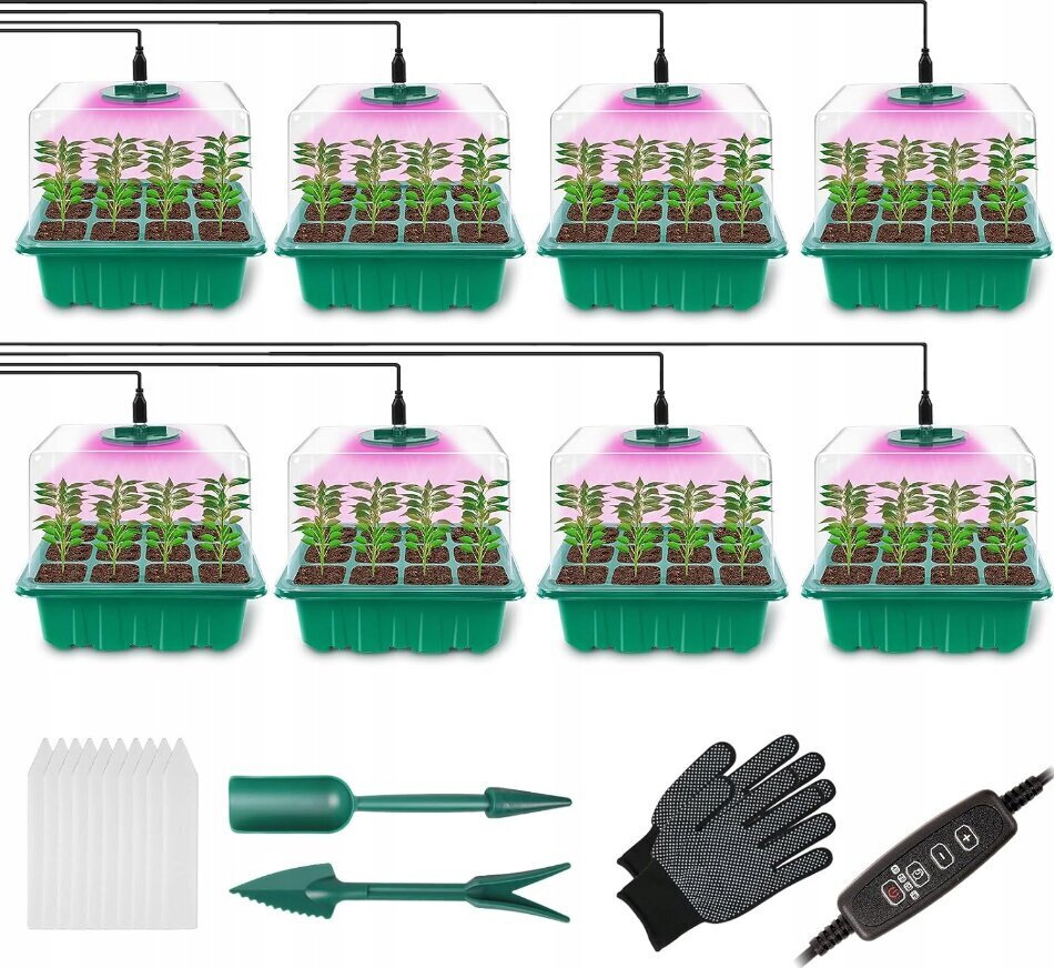 Mini siltumnīcas/bērnudārza komplekts ar LED lampām, 8gab. cena un informācija | Siltumnīcas | 220.lv