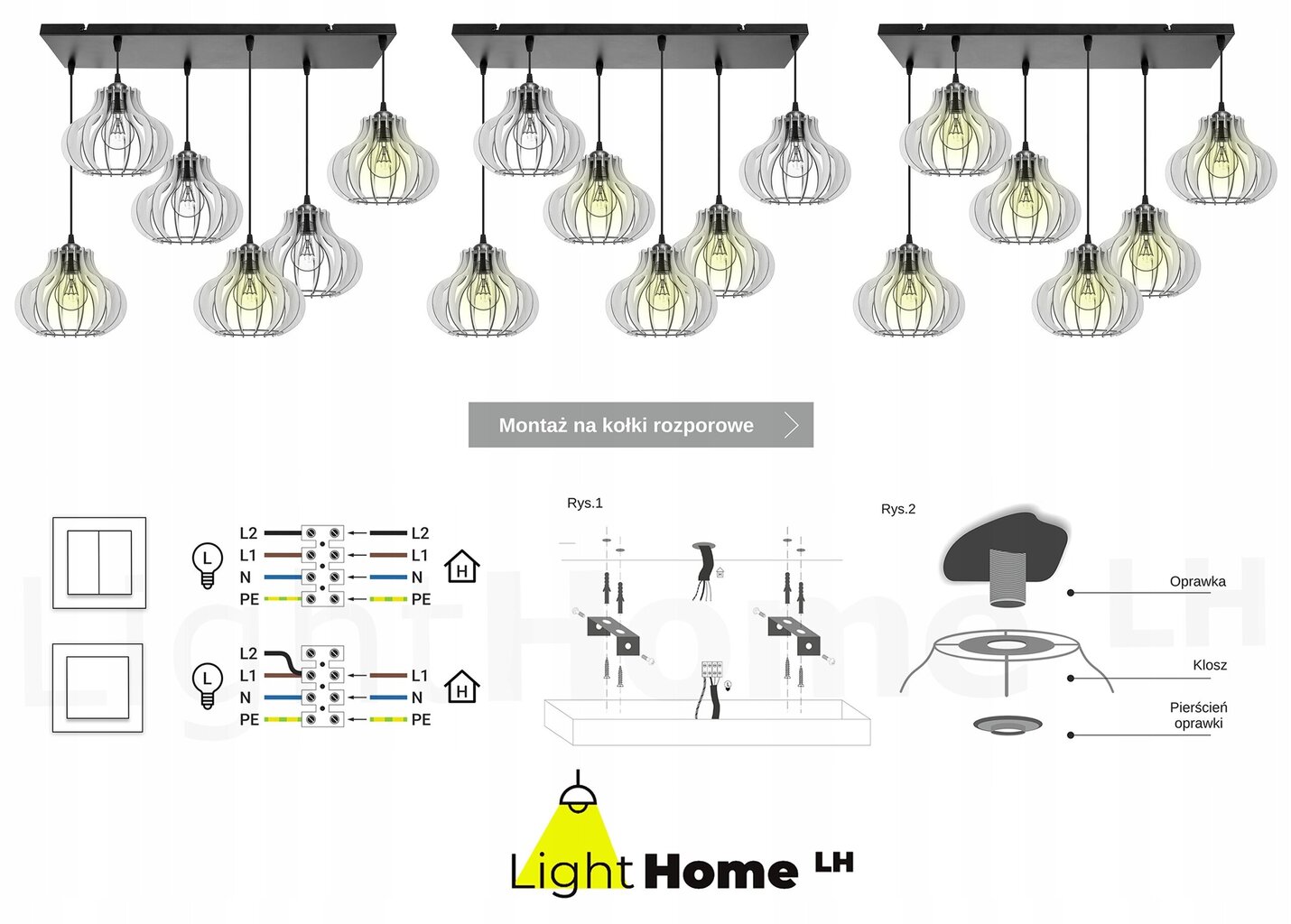 LightHome piekaramā lustra, melna cena un informācija | Lustras | 220.lv