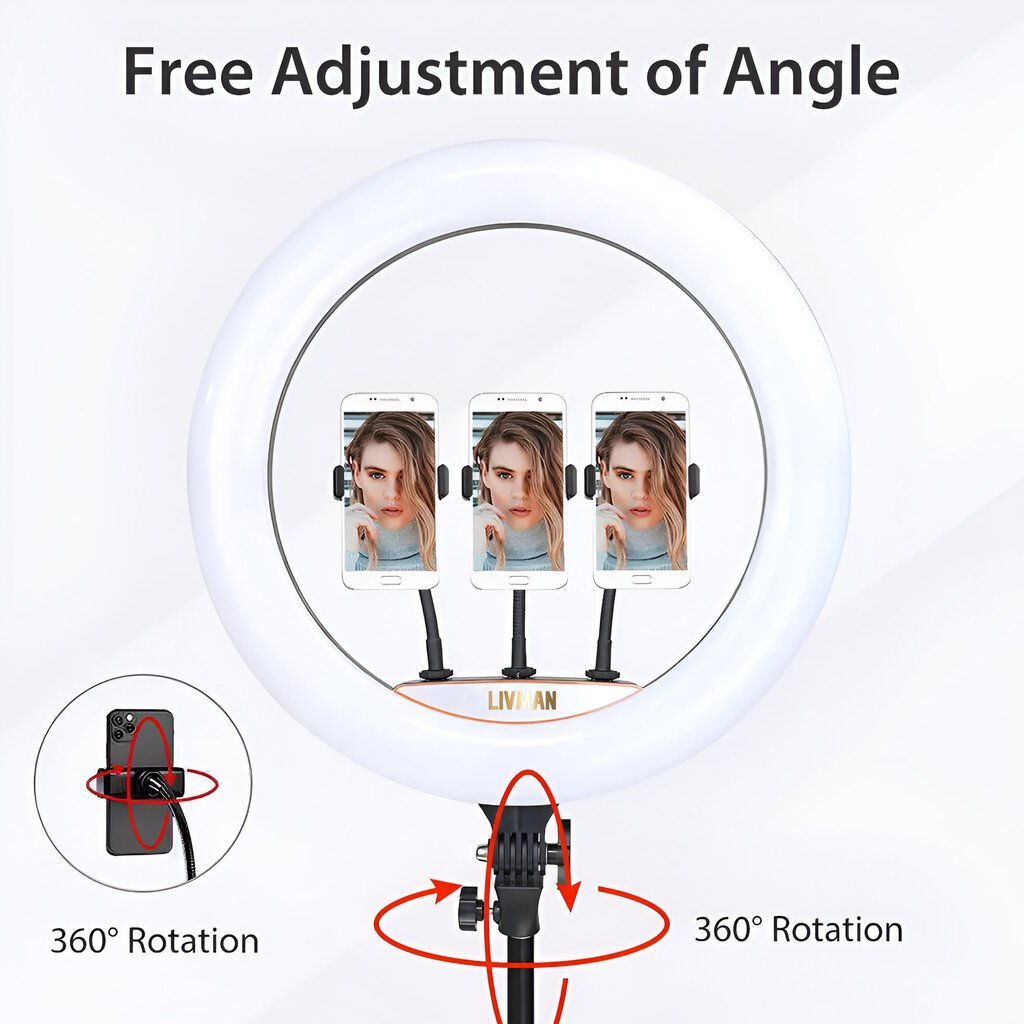 18 collu LED gredzenu gaisma ar statīvu, LIVMAN zbbgd-002 (led ring) cena un informācija | Apgaismojums fotografēšanai | 220.lv