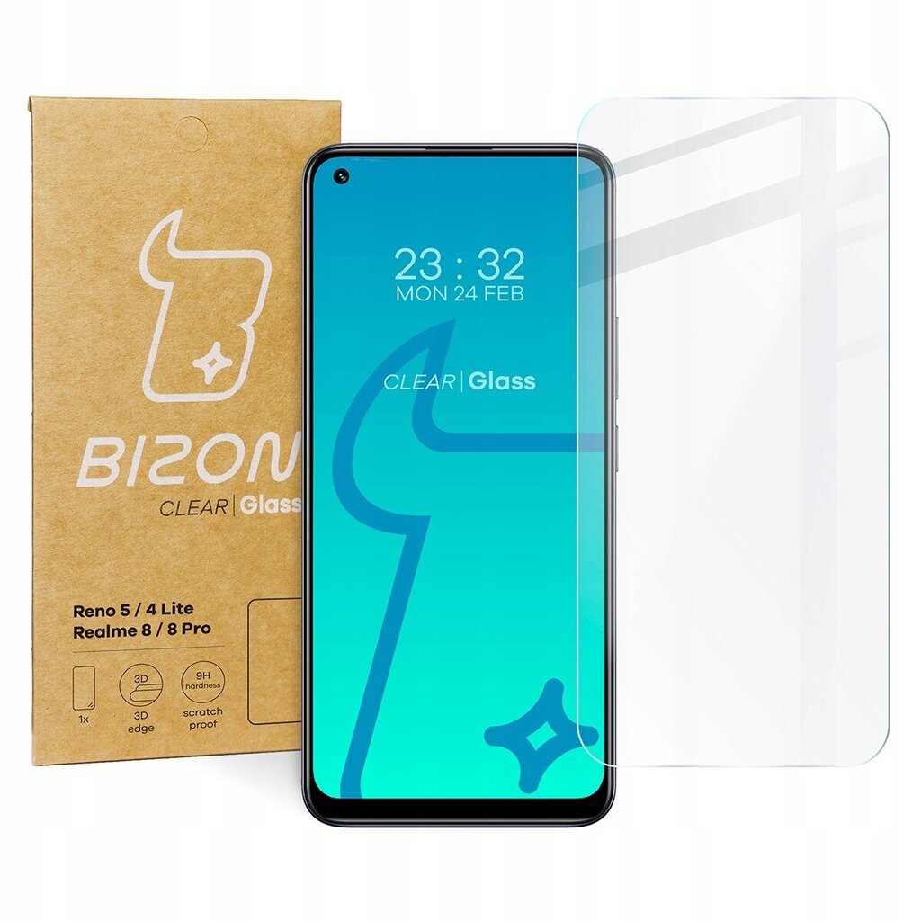 Rūdīts stikls Bizon, Oppo Reno 4 Lite / Oppo Reno 5 / Realme 8 / Realme 8 Pro cena un informācija | Ekrāna aizsargstikli | 220.lv