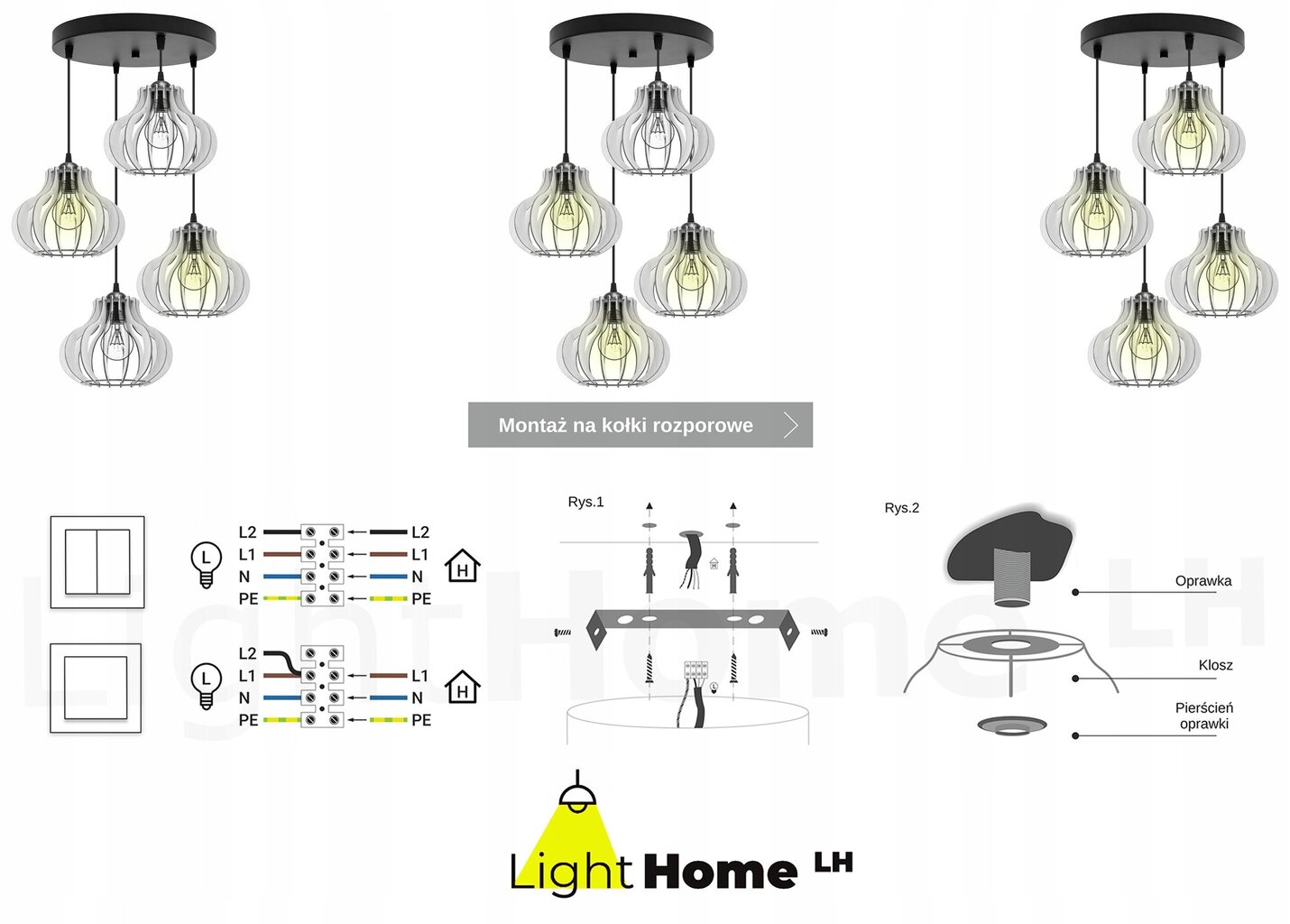 LightHome piekaramā lustra Timber, melna cena un informācija | Piekaramās lampas | 220.lv