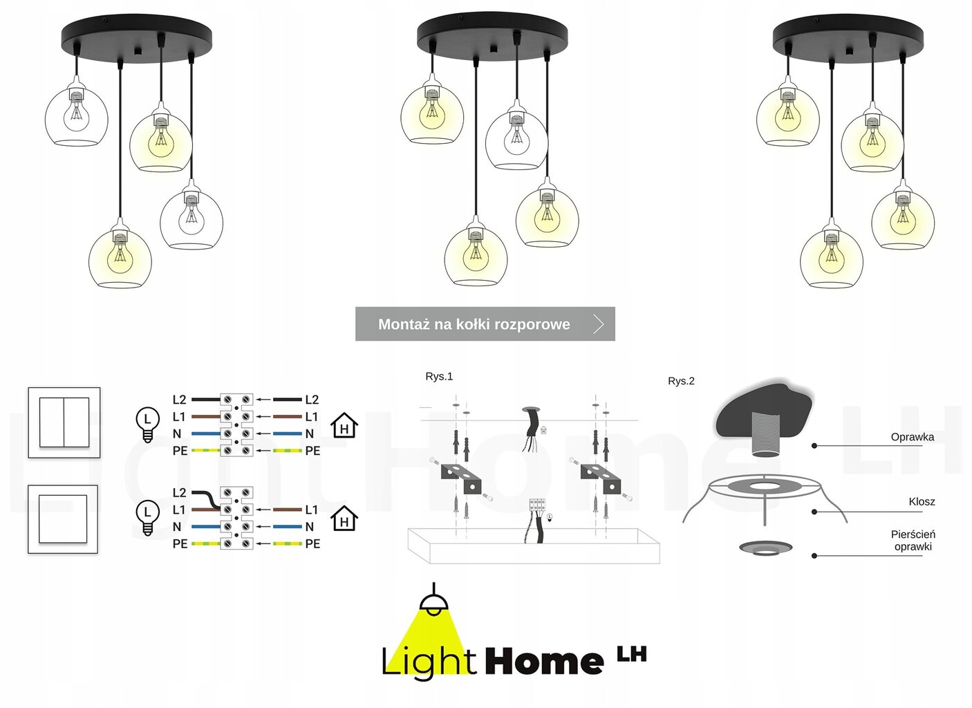 LightHome piekaramā lampa Timber, melna цена и информация | Lustras | 220.lv