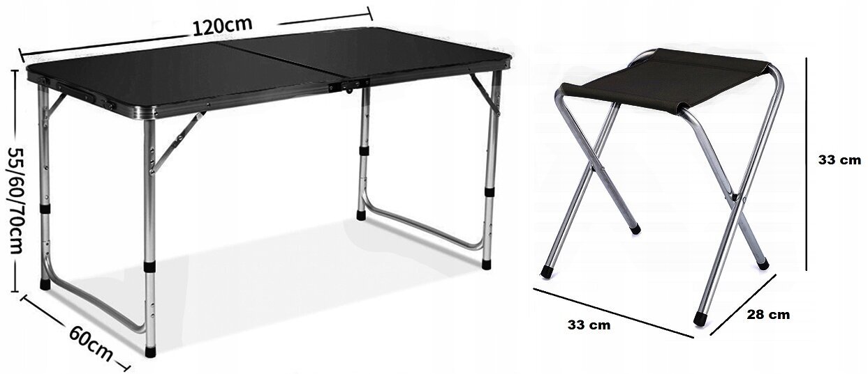 Saliekamais tūristu mēbeļu komplekts Garden Party, melns, 60x120x70 cm cena un informācija |  Tūrisma mēbeles | 220.lv