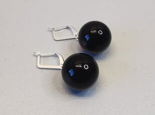 Серебряные серьги с янтарными черными шарами для женщин цена и информация | Серьги | 220.lv