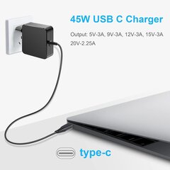 ARyee 45 Вт USB C Зарядное устройство для ноутбука Тип C Зарядка цена и информация | Зарядные устройства для ноутбуков | 220.lv