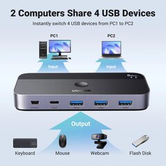 Ugreen CM662 USB 3.0 switch 2-in-4 switch + 2x USB-A cable - black цена и информация | Адаптеры и USB разветвители | 220.lv