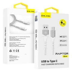 Blavec Cable Raptor braided - USB to Type C - 3A 0,5 meters (CRA-UC3WS05) white-silver цена и информация | Кабели для телефонов | 220.lv