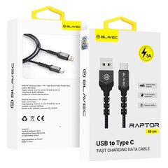 Blavec Cable Raptor braided - USB to Type C - 3A 0,5 meters (CRA-UC3BG05) black-grey цена и информация | Кабели для телефонов | 220.lv