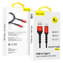 Blavec Cable Raptor braided - USB to Type C - 2A 3 metres (CRA-UC2BR30) black-red цена и информация | Кабели для телефонов | 220.lv