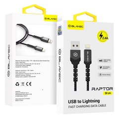 Blavec Cable Raptor braided - USB to Lightning - 2,4A 0,5 metres (CRA-UL24BG05) black-grey цена и информация | Кабели для телефонов | 220.lv