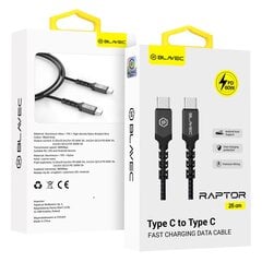 Blavec Cable Raptor braided - Type C to Type C - PD 60W 3A 0,25 metres (CRA-CC3BG025) black-grey цена и информация | Кабели для телефонов | 220.lv