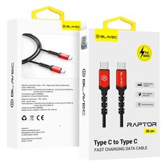 Blavec Cable Raptor braided - Type C to Type C - PD 60W 3A 0,5 metres (CRA-CC3BR05) black-red цена и информация | Кабели для телефонов | 220.lv