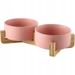 Keramikas mājdzīvnieku bļodas Mersjo, 2x0,4l, rozā cena un informācija | Bļodas, kastes pārtikas | 220.lv
