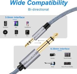 Chliankj, 3,5 mm/6,35 mm AUX, 2 m cena un informācija | Kabeļi un vadi | 220.lv