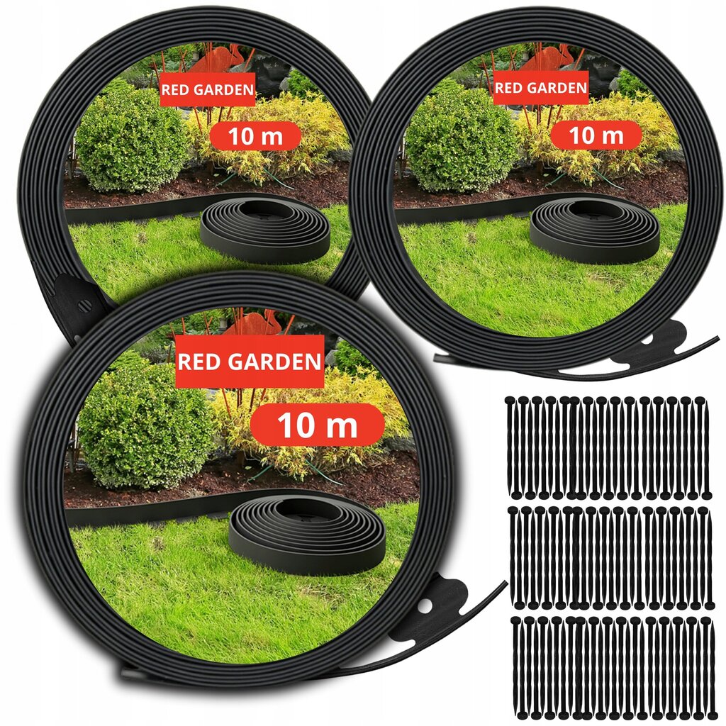 Zāliena apmales RED GARDEN 30m x 5cm + 90 enkuri cena un informācija | Žogi un piederumi | 220.lv