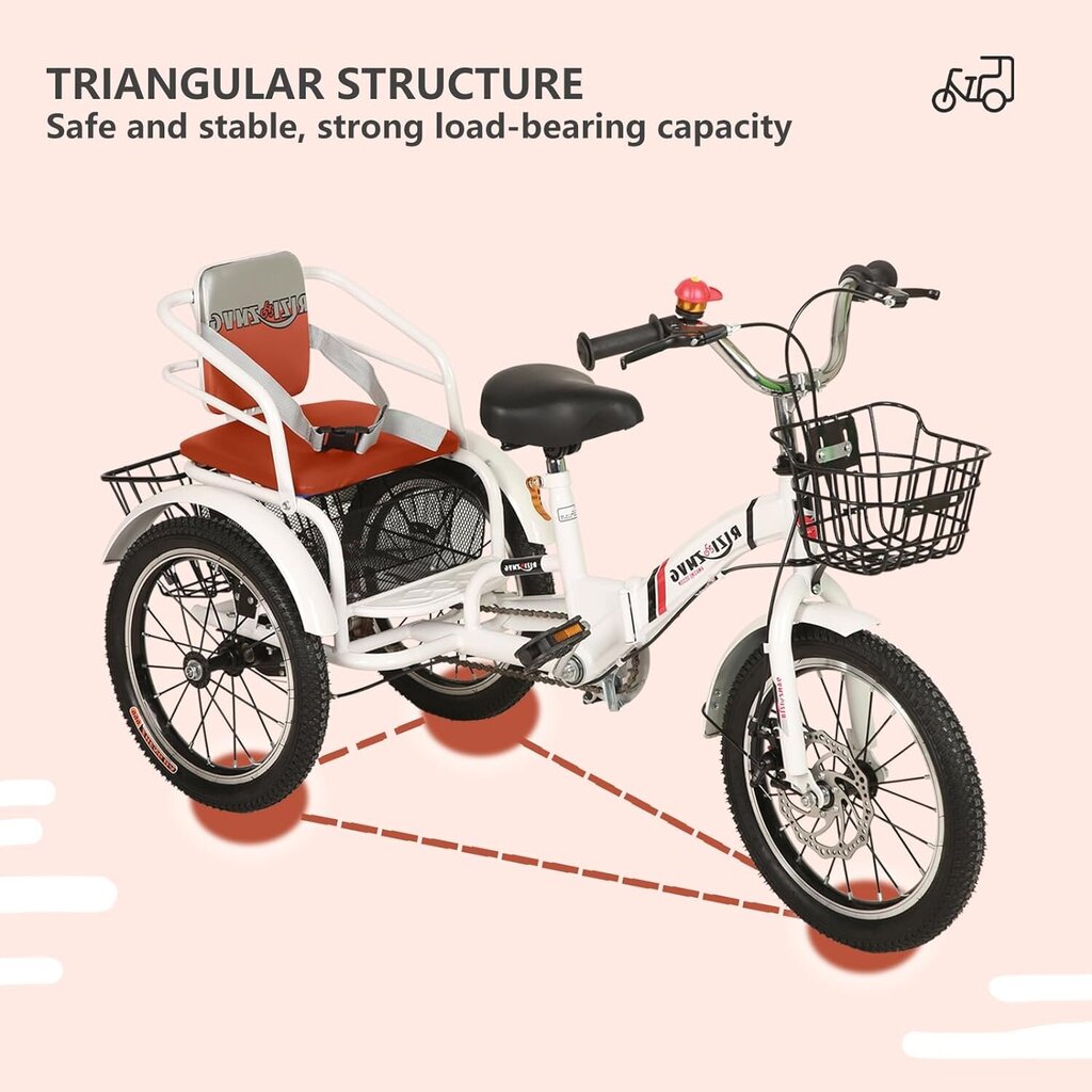 Bērnu trīsritenis Bslong AT774, balts cena un informācija | Trīsriteņi | 220.lv