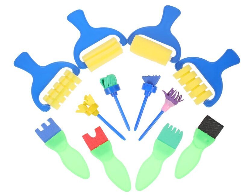 Gleznošanas un zīmēšanas rīki bērniem ar sūkļiem, 12 gab. cena un informācija | Modelēšanas un zīmēšanas piederumi | 220.lv