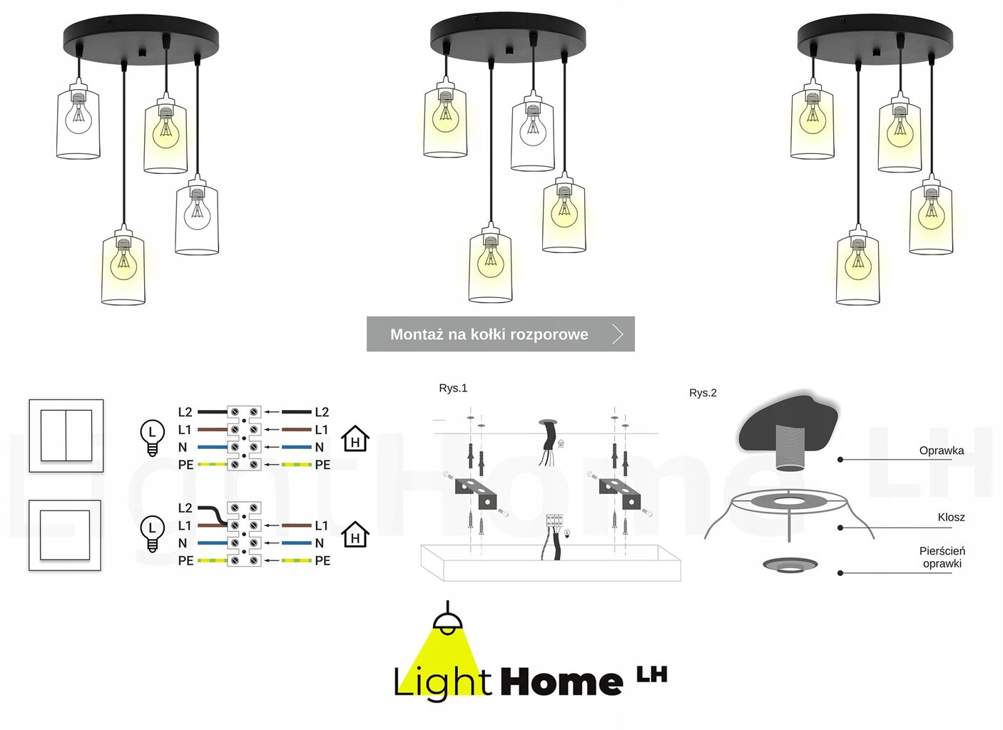 LightHome piekaramā lampa Timber, melna cena un informācija | Lustras | 220.lv