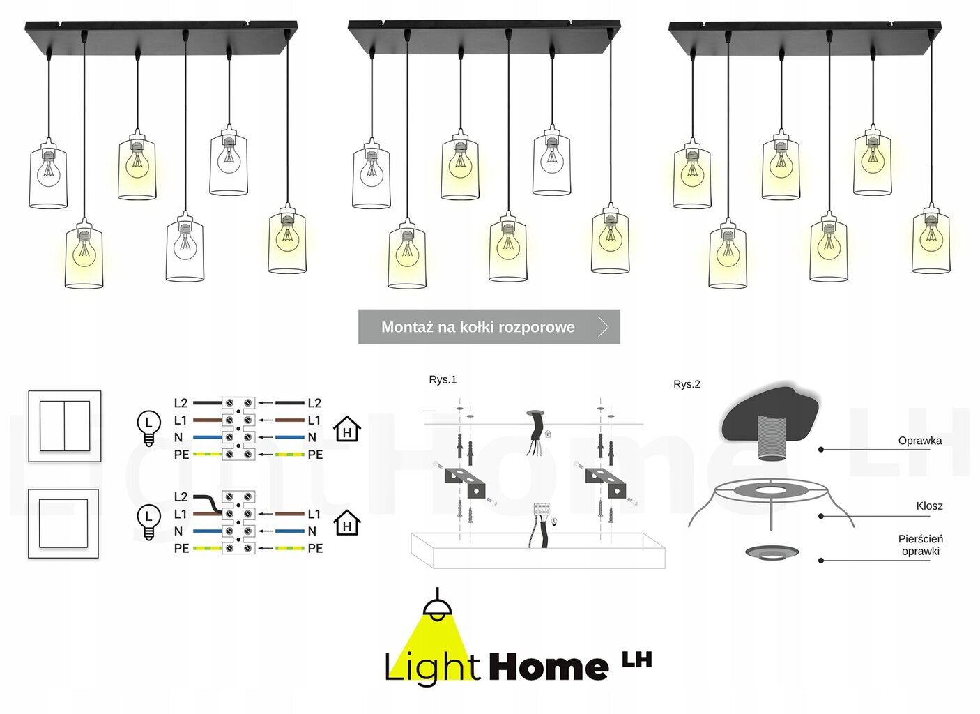 LightHome piekaramā lampa Timber, melna cena un informācija | Lustras | 220.lv