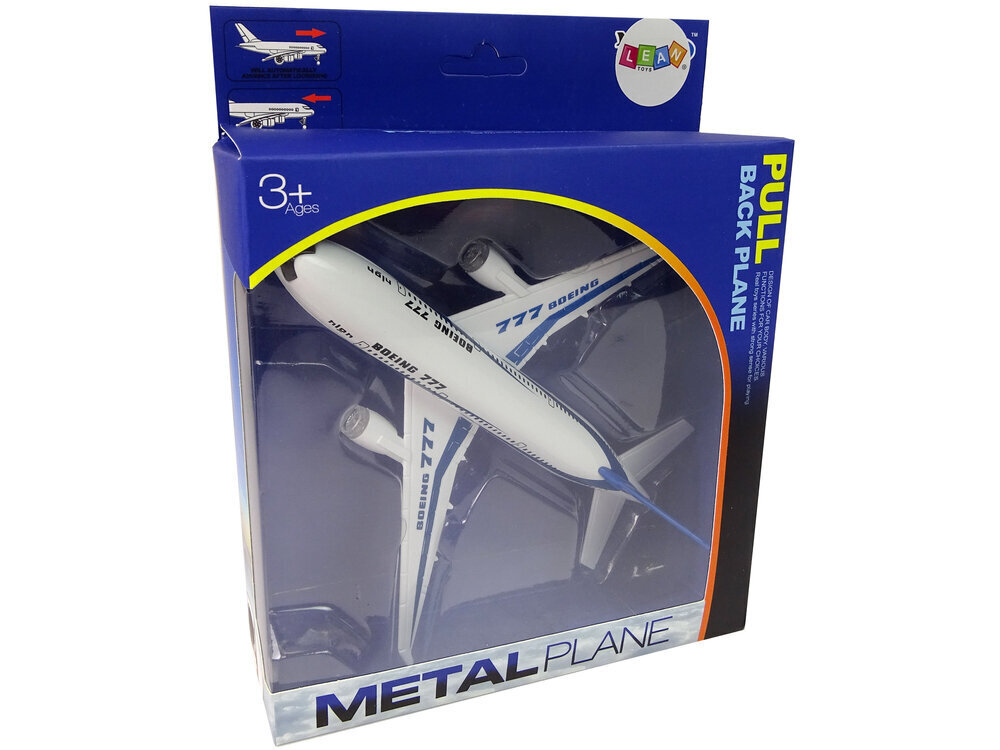 Rotaļlietu pasažieru lidmašīna Boeing 777 Lean Toys, balta/zila цена и информация | Rotaļlietas zēniem | 220.lv