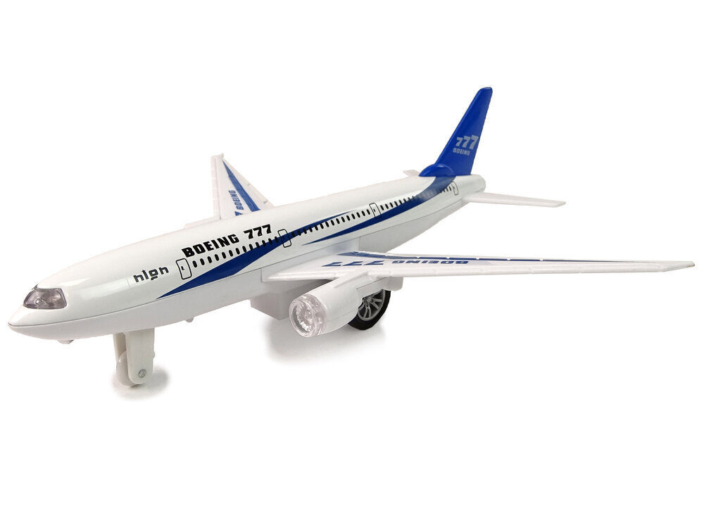 Rotaļlietu pasažieru lidmašīna Boeing 777 Lean Toys, balta/zila цена и информация | Rotaļlietas zēniem | 220.lv