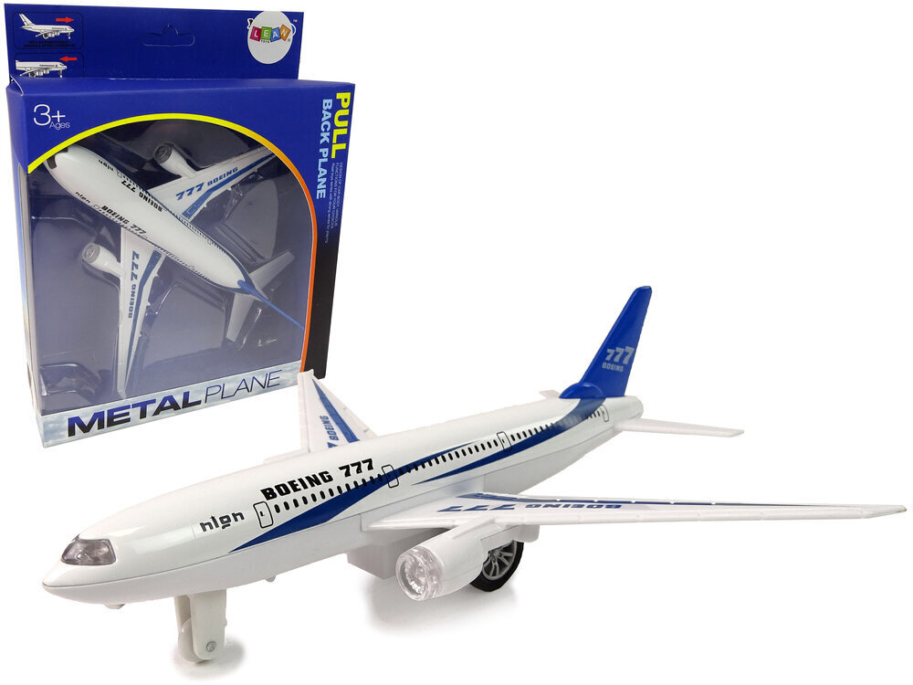 Rotaļlietu pasažieru lidmašīna Boeing 777 Lean Toys, balta/zila cena un informācija | Rotaļlietas zēniem | 220.lv