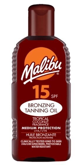 Iedeguma eļļa ar bronzētāju Malibu SPF15, 200 ml цена и информация | Sauļošanās krēmi | 220.lv