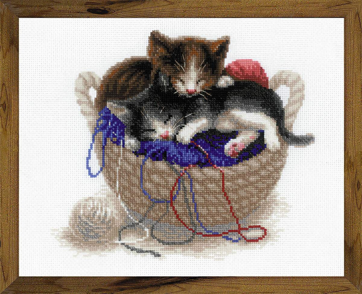 Krustdūriena izšūšanas komplekts Riolis Kaķēni Basket, 30x24 cm cena un informācija | Izšūšanas piederumi | 220.lv