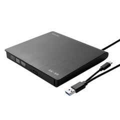 SAVIO AK-59 Внешний тонкий CD/DVD-рекордер R/RW - USB-C/USB-A, черный цена и информация | Оптические устройства | 220.lv