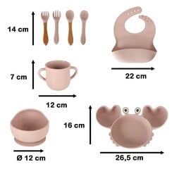 Silikona trauku komplekts bērniem Krabis, 9 d., rozā цена и информация | Детская посуда, контейнеры для молока и еды | 220.lv