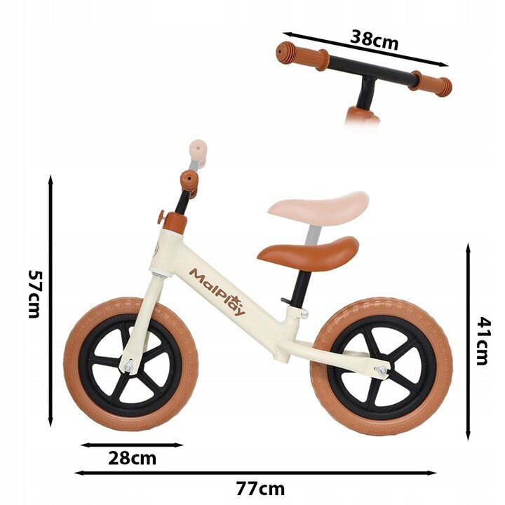 Līdzsvara velosipēds MalPlay, balts/brūns cena un informācija | Balansa velosipēdi | 220.lv