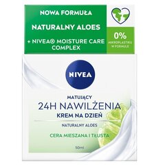 Mitrinošs dienas sejas krēms taukainai/jauktai ādai Nivea Moisturizing 24H Day Cream, 50 ml cena un informācija | Sejas krēmi | 220.lv