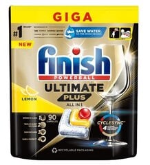 Finish Powerball Ultimate Plus Все в 1 Капсулы для Посудомоечной Машины, 90 шт. - Лимонной Концентрированные Формулы для Идеальной Чистки цена и информация | Средства для мытья посуды | 220.lv