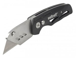 Складной нож с заменяемыми трапециевидными лезвиями WOLFCRAFT цена и информация | Механические инструменты | 220.lv