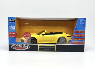 Miniatūrais modelis MSZ 1:32, Porsche 911 Carrera Cabriolet, dzeltens cena un informācija | Rotaļlietas zēniem | 220.lv