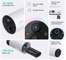 TP-Link Tapo Smart Wire-Free drošības kameru sistēma, 1 kamera /Tapo C420S1 цена и информация | Камеры видеонаблюдения | 220.lv