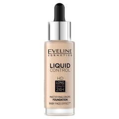 Grima bāze Eveline Liquid Control HD Mattifying Drops Foundation, 001 Porcelain, 32 ml cena un informācija | Grima bāzes, tonālie krēmi, pūderi | 220.lv