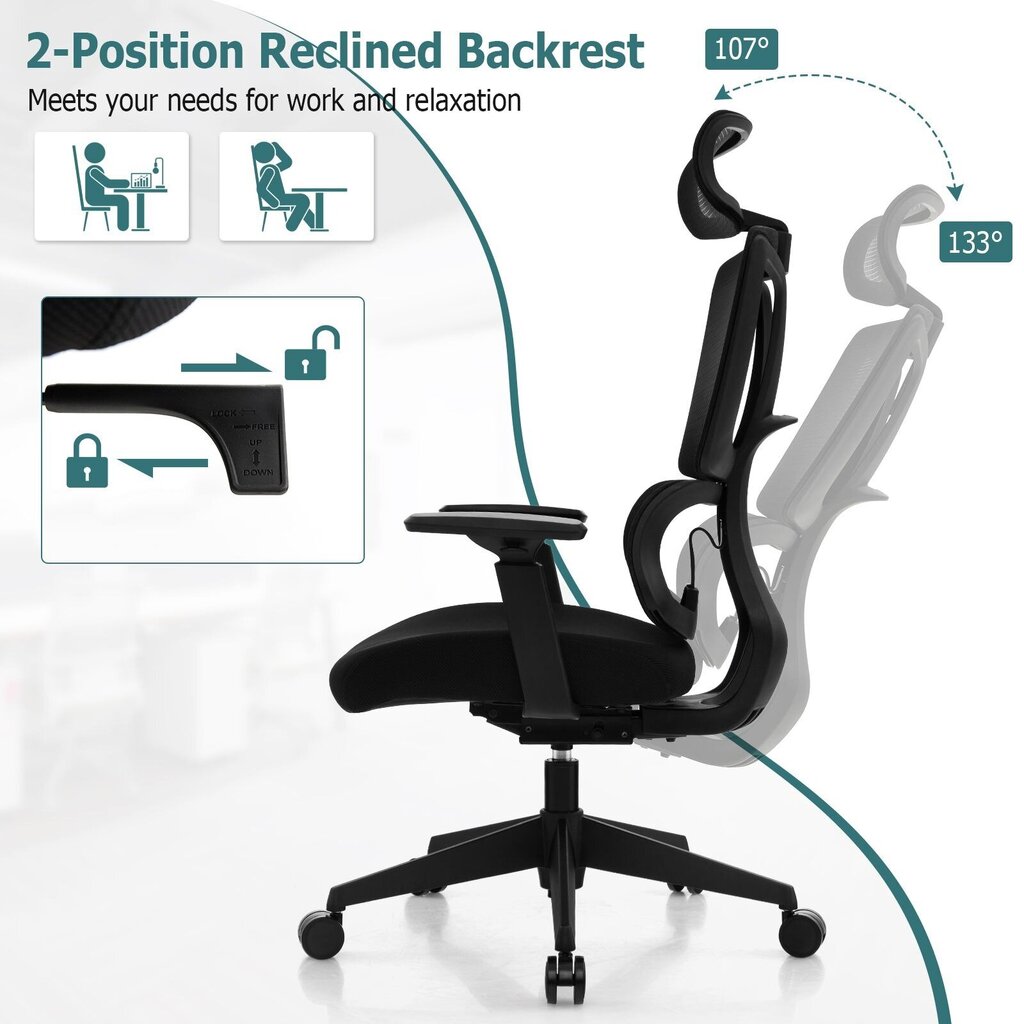 Ergonomisks biroja krēsls Costway, melns cena un informācija | Biroja krēsli | 220.lv