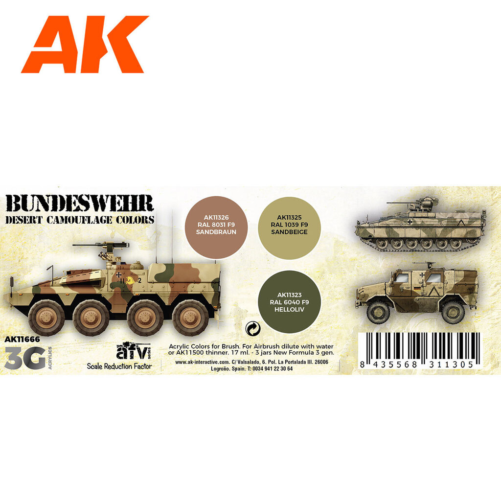 Akrila krāsas komplekts AK Interactive Bundeswehr Desert Colors 3G цена и информация | Modelēšanas un zīmēšanas piederumi | 220.lv