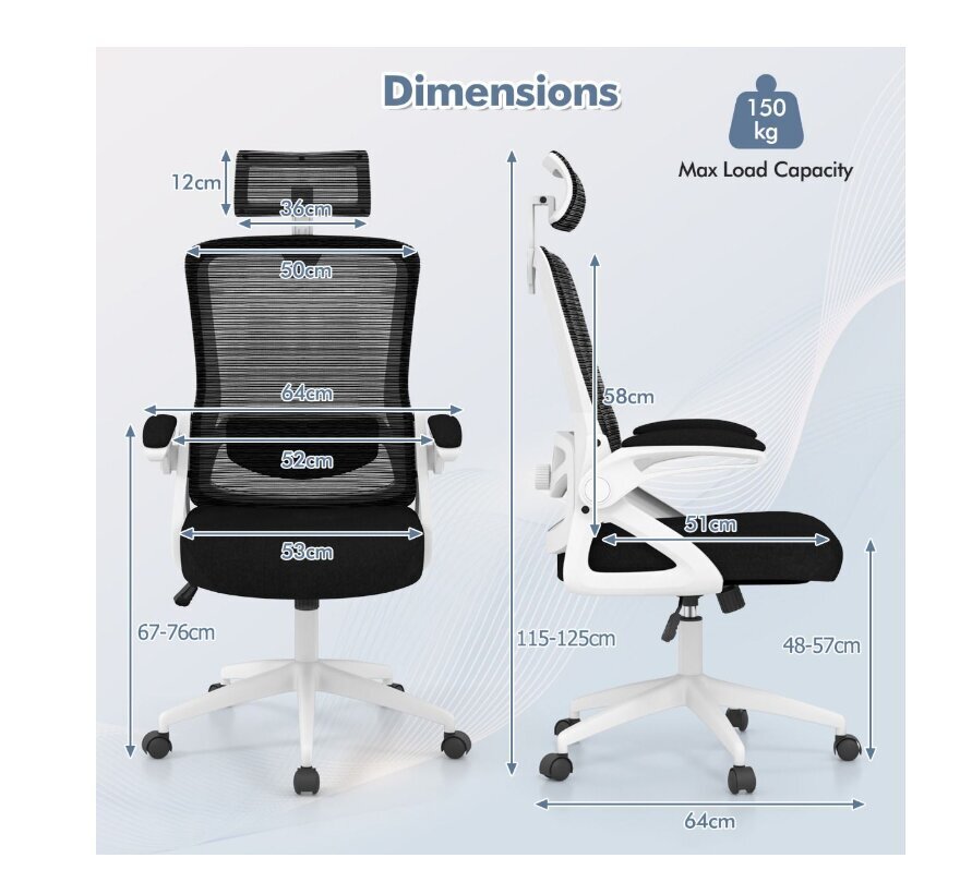 Ergonomisks biroja krēsls Costway, balts cena un informācija | Biroja krēsli | 220.lv