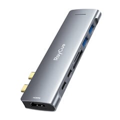 Hub 7in1 RayCue USB-C to 3x USB-A 3.0 5Gbps + SD|TF 3.0 + USB-C+ HDMI 4K30Hz (gray) цена и информация | Адаптеры и USB разветвители | 220.lv