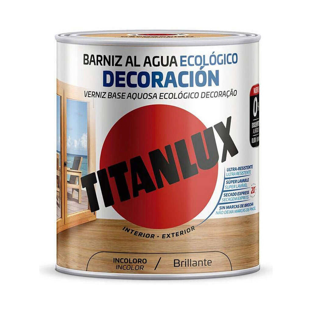 Ūdens bāzes laka Titanlux, ekoloģisks, 250 ml, bezkrāsains mirdzošs cena un informācija | Krāsas | 220.lv