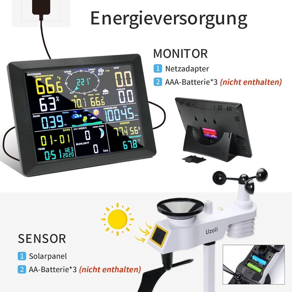 Uzoli FT0310 Profesionālā meteoroloģiskā stacija цена и информация | Meteostacijas, āra termometri | 220.lv