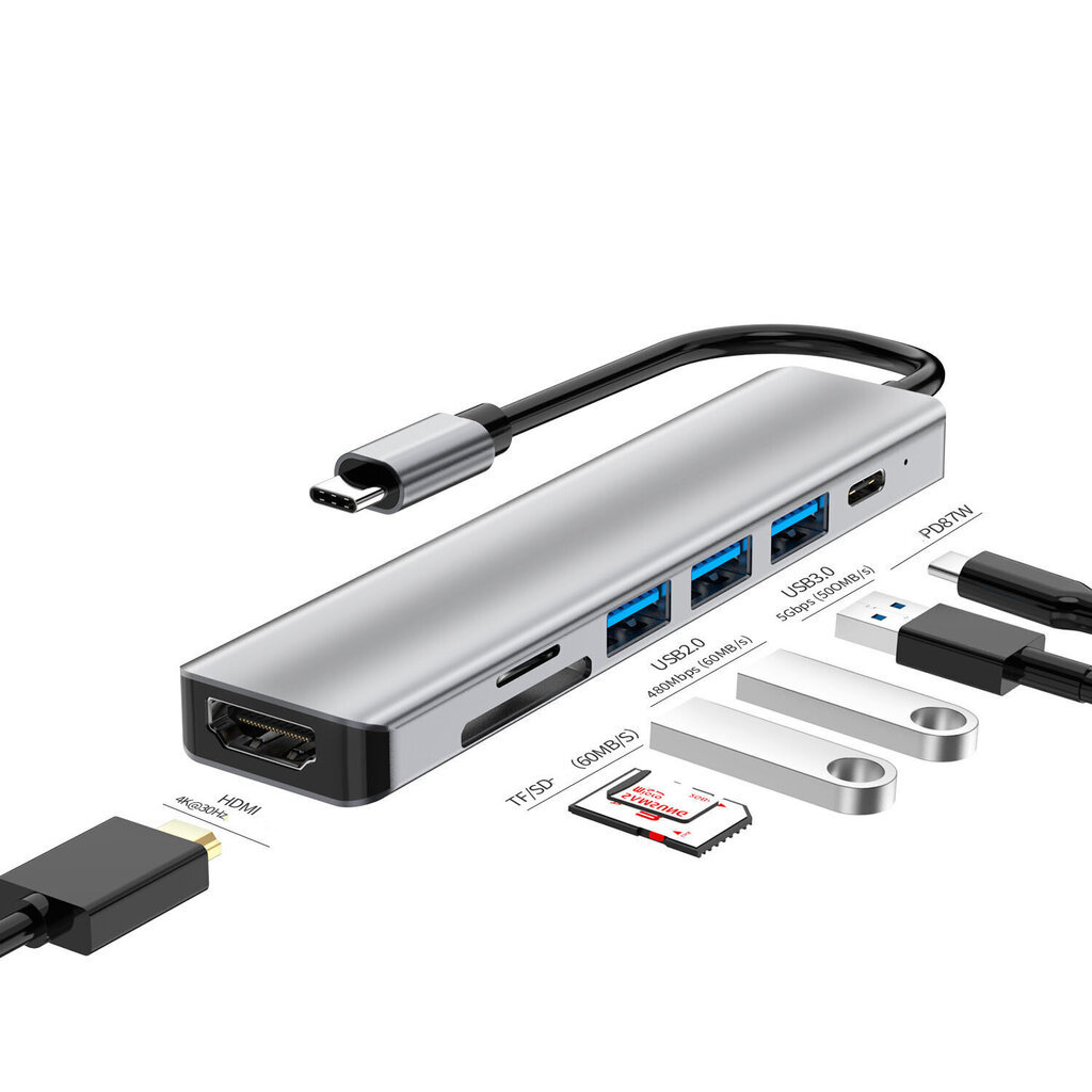 USB centrmezgls Hub 7in1 cena un informācija | Adapteri un USB centrmezgli | 220.lv