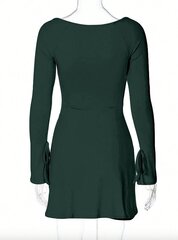 Однотонное платье с длинными рукавами и квадратным вырезом, Electronics LV-120002, темно-зеленое, 1 шт. цена и информация | Платья | 220.lv