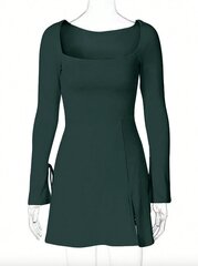 Однотонное платье с длинными рукавами и квадратным вырезом, Electronics LV-120002, темно-зеленое, 1 шт. цена и информация | Платья | 220.lv