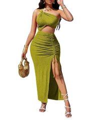Женское праздничное платье на одно плечо с перекрученным вырезом, со складками и разрезом на бедрах, Electronics LV-120007, зеленый, 1 шт цена и информация | Платья | 220.lv