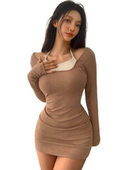 Облегающее короткое платье из двух частей с длинными рукавами, Electronics LV-120019, коричневый и бежевый, 1 шт цена и информация | Платья | 220.lv